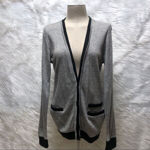 NWT Gorgeous DabJlu Grey & Black Varsity Stripe Cardigan Button Front Size XL